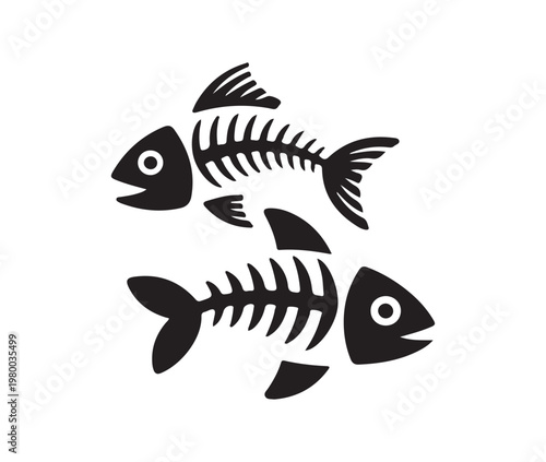 Fish bone vector set fish skeleton icons isolated on white background symbol design