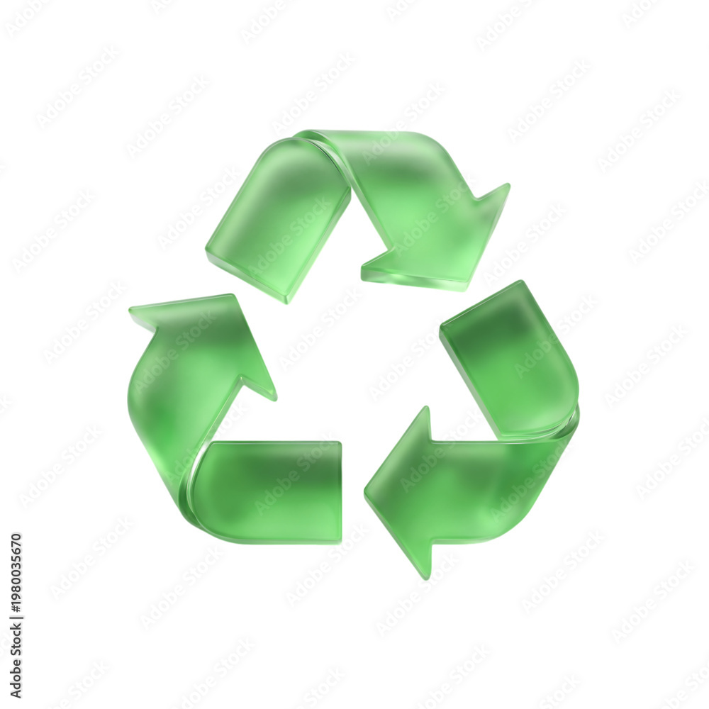 Obraz premium Recycling symbol flat design with three green arrows in circular motion vector illustration
