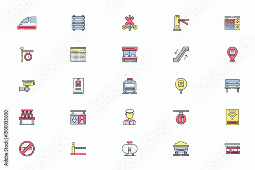 Railway Station and Public Transport Icon Set