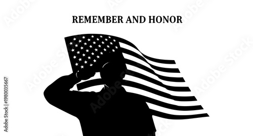 A patriotic vector graphic of a soldier saluting the American flag