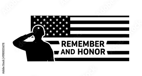A patriotic vector graphic of a soldier saluting the American flag
