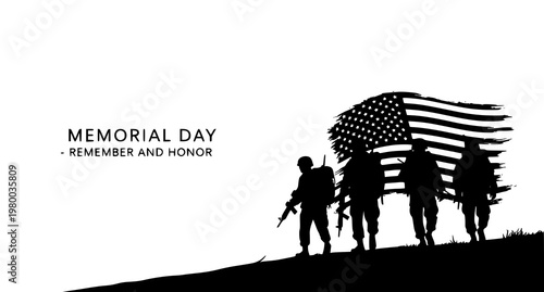 A Memorial Day vector graphic honoring American soldiers with an American flag