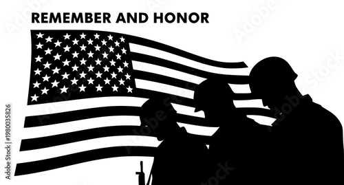 A patriotic vector graphic honoring American soldiers with a flag