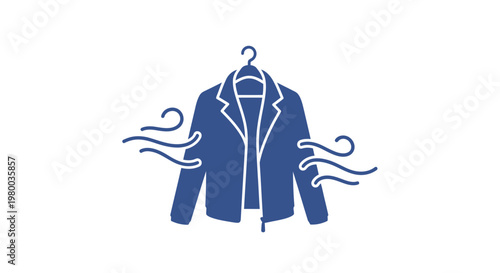 Blue jacket on a hanger.