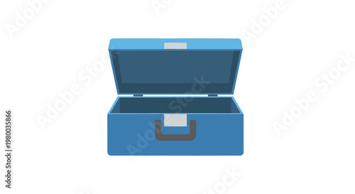 Blue metal toolbox with handle.