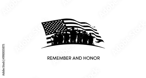 A patriotic vector graphic honoring American veterans with a flag and silhouettes