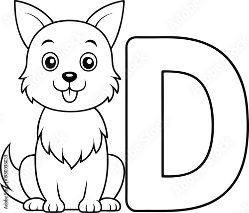 Animal coloring page alphabet D coloring page for kids illustration