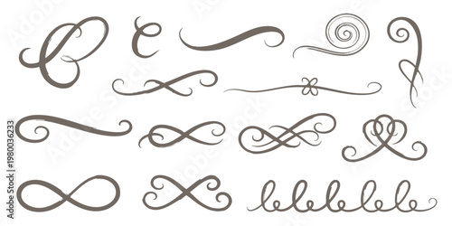 Bilde på lerret Set of elegant hand drawn vintage flourishes and calligraphic swirls for wedding