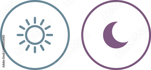 Sun and moon weather icons showing day and night time cycles for mobile app user interfaces