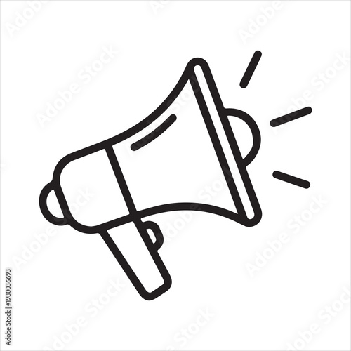 Simple black outline icon of a megaphone announcing loudly