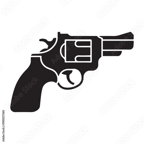 Classic Revolver Silhouette Vector – Vintage Handgun Icon Illustration