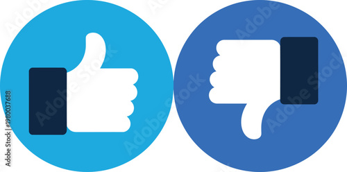 Blue circular icons displaying thumb up and thumb down symbols for positive and negative feedback rating