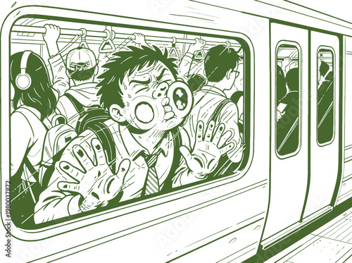 Overcrowded Subway Train Commuter Pressed Window