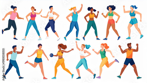 Diverse Active People Group Connected by Healthy Lifestyle Vector Illustration