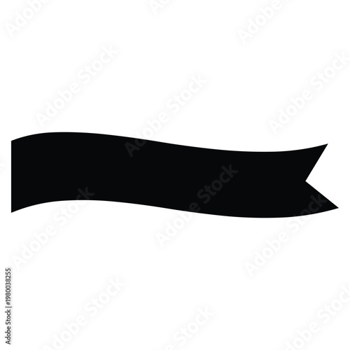 A black banner with a wavy edge and a pointed tip on the right side