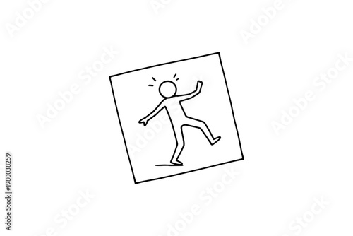 Simple line drawing of a person falling or slipping on a white background