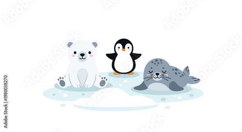 Cute arctic animal trio polar bear penguin seal.