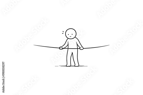 Simple line drawing of a person balancing on a tightrope with a slight smile