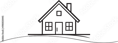 a minimalist line drawing of a house on a hill, ideal for real estate or architecture concepts