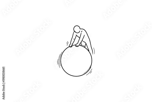 Person pushing a large sphere uphill, symbolizing effort and challenge