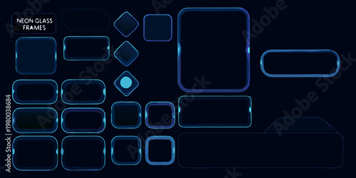 Collection of glowing neon frames in various shapes and sizes