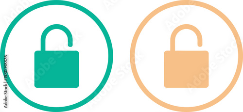 Green and peach open padlock icons displayed in circular frames representing access and security settings online