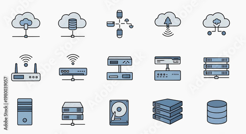 Technology icons illustrate various computing devices and data storage solutions.