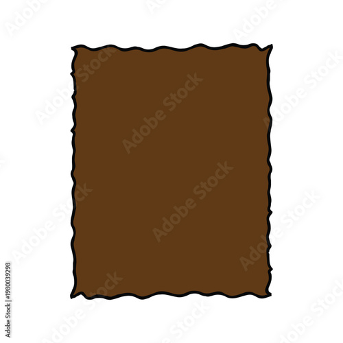 A brown, irregularly edged rectangular piece of fabric or paper
