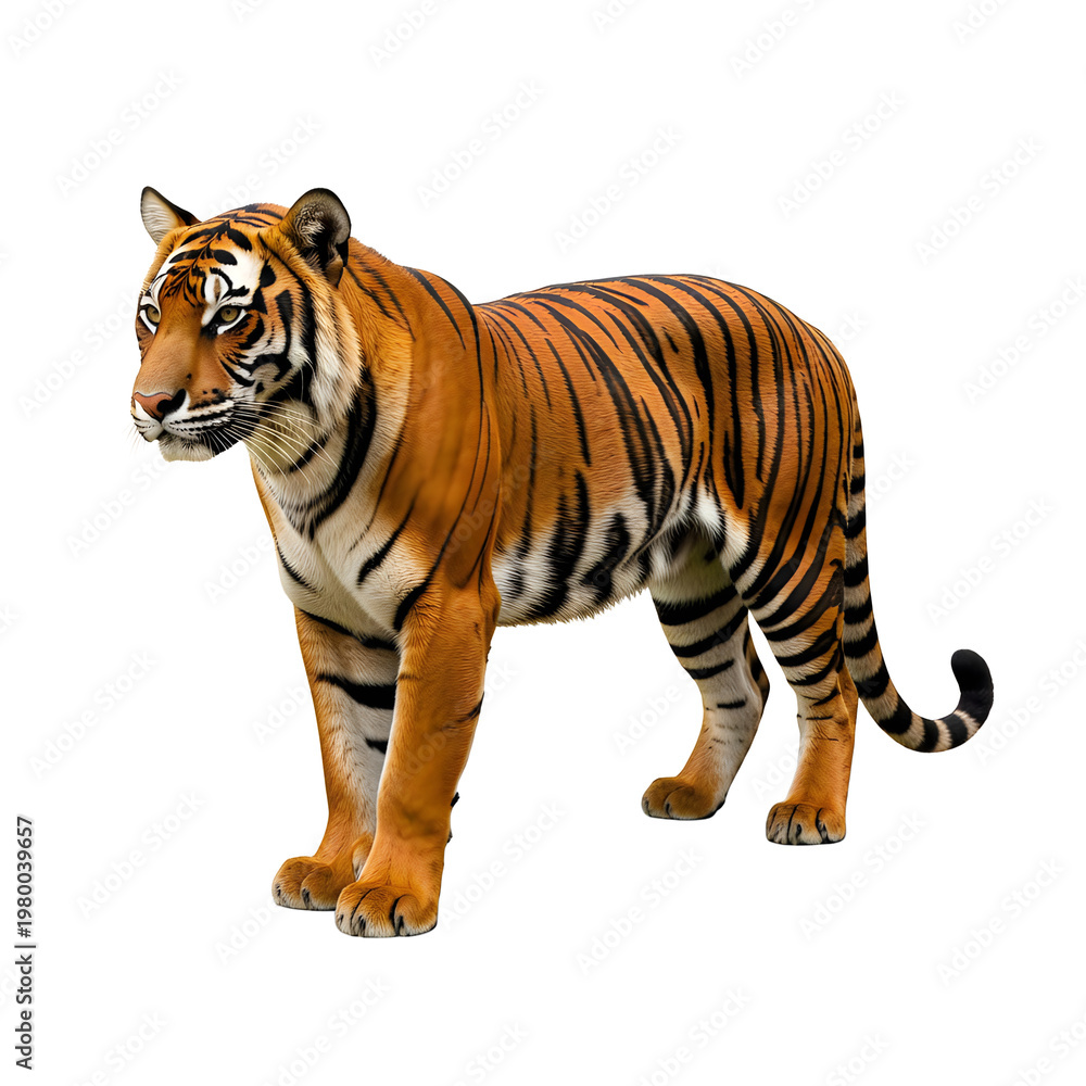 Fototapeta premium Majestic tiger walking gracefully through a natural setting with vibrant stripes
