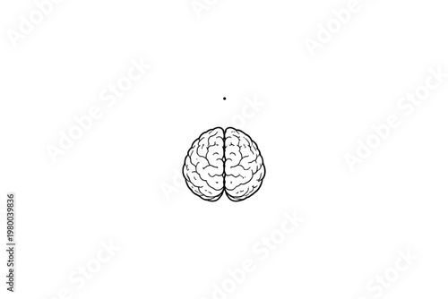 Minimalist illustration of a human brain with a single dot above it