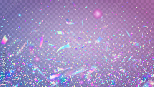 Unicorn Tinsel. Blue Disco Confetti And Pink Carnaval Glitter. Abstract Birthday Background. Festive Background Of Glittering Foil And Falling Light. Purple Unicorn Tinsel