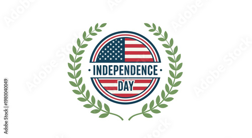 Independence Day USA Flag Emblem with Laurel Wreath.