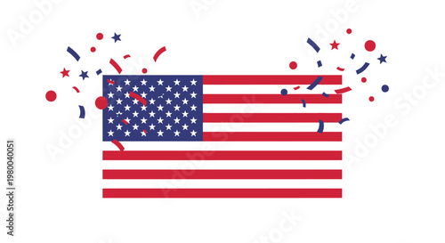 American Flag with Confetti Celebrating National Holidays and Patriotism.
