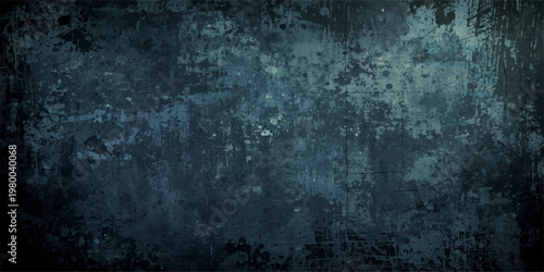 A dark vintage blue grunge background featuring a weathered paint texture on an aged paper surface with a dirty metallic rust pattern and grungy canvas backdrop design.