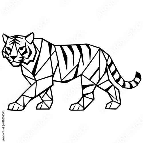 Geometric tiger illustration in black and white
