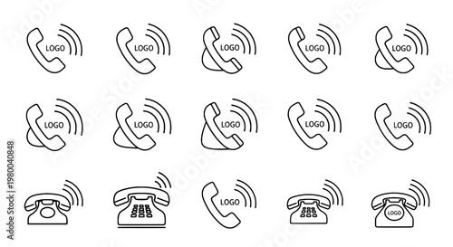 Phones icon set with various designs and wireless signals featuring icons, signal, communication with technology and line art elements for vector,