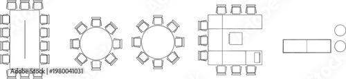 Top view office conference and meeting room furniture thin line icons set with boardroom tables and chairs for architectural plans,