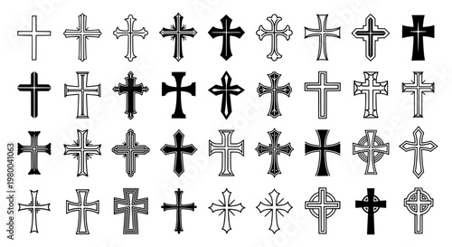Crosses gothic emblem pattern with ornate Christian symbols arranged in a seamless repeating icon grid