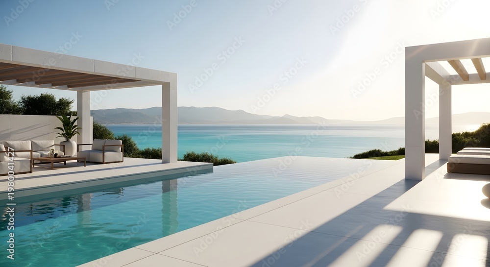 Fototapeta premium Luxury villa with infinity pool overlooking the ocean