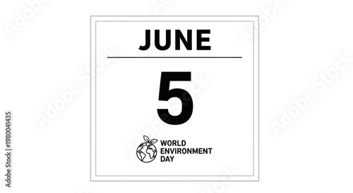 Close up of a calendar page displaying june 5th with minimalist design and white background