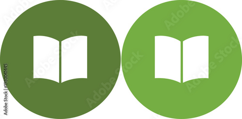 Two green circular icons displaying white open book symbols representing education and reading literacy resources