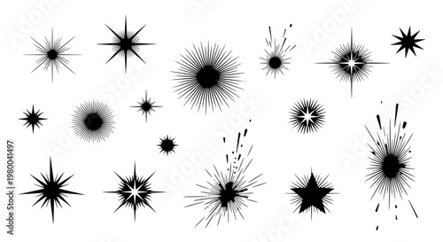 Sparkle line vector set with burst effects and various sizes featuring black, white, background with design and illustration elements for graphic,