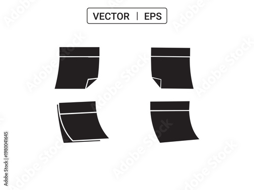 Four simple black icons of sticky notes or notepads with folded corners.