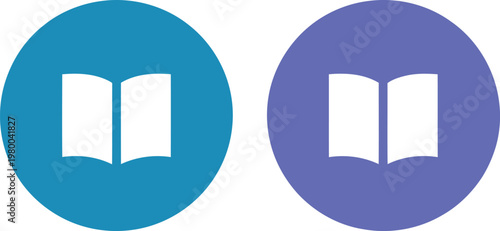Two circular buttons displaying white book icons for academic library navigation or educational web interface systems