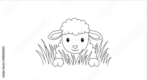 Cute baby sheep in the grass coloring page for kids and toddlers