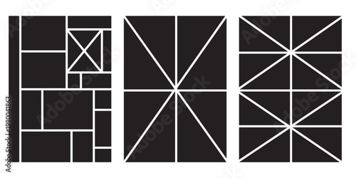 Image collage layout template. Beige mosaic mood board grid collection. Picture frame set. Photo album idea for banner, poster, comic page, flyer, brochure, booklet, memory wall design. Vector pack