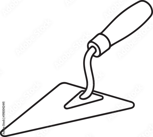 Masonry trowel vector illustration in black and white representing bricklaying tools construction equipment civil engineering and professional building supplies