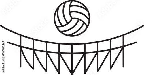 Stylized black line of a volleyball above a curved net or bridge structure also transparent background