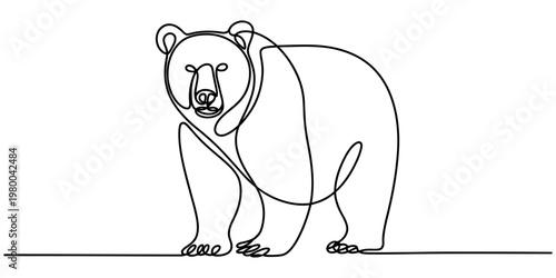 continuous one line drawing Cute polar bear vector illustration sitting on branch wildlife cartoon character design