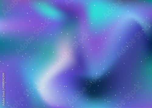 Aurora Light Gradient. Borealis Gradient Blur. Neon Galaxy In Dark Night Space. Green, Blue And Purple Abstract Sky. Northern Aurora Light. Futuristic Web Banner With Glowing Landscape.